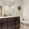 a bathroom with a large mirror