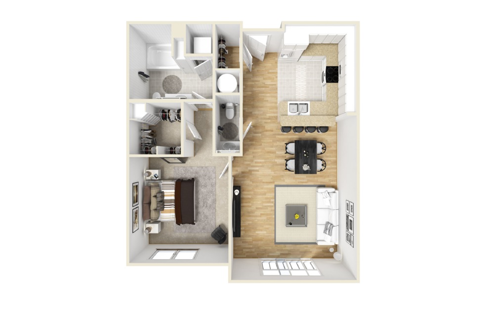 Flagstone JB - 1 bedroom floorplan layout with 1 bathroom and 815 - 871 square feet