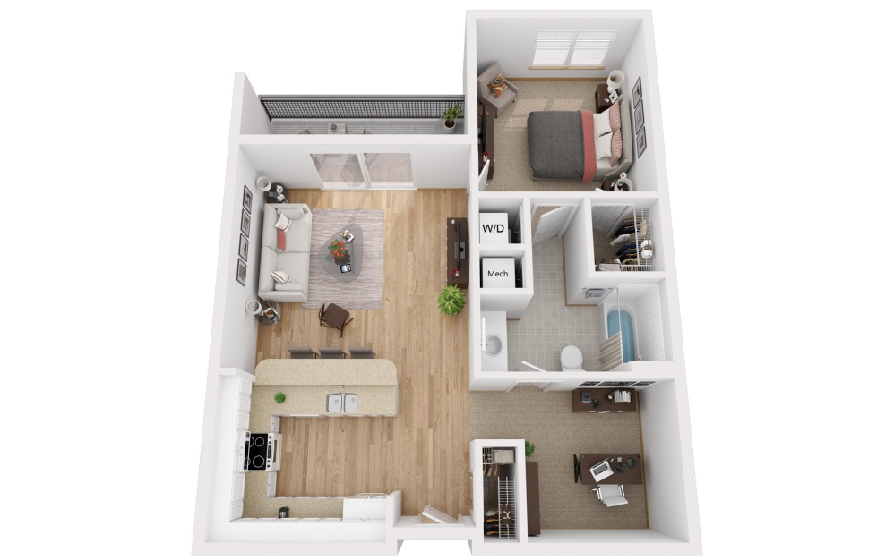 Shellstone w/ Den - 1 bedroom floorplan layout with 1 bathroom and 844 square feet Shellstone w/ Den - 1 bedroom floorplan layout with 1 bathroom and 844 square feet