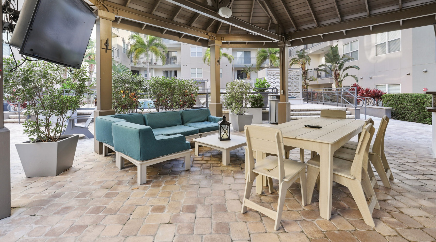 Find your perfect fit at Mosaic Westshore patio with a table and chairs