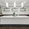 a kitchen with a white counter top